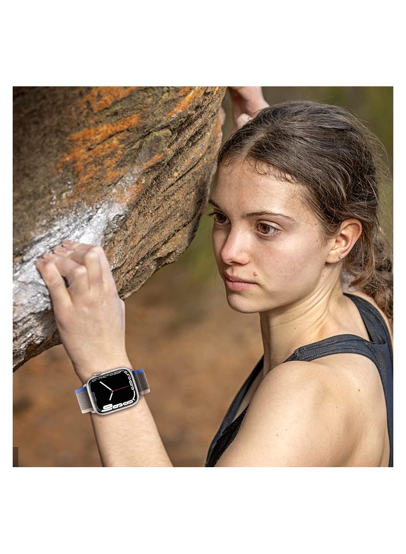 4 Pack Adjustable Nylon Bands for Apple Watch 49mm 45mm 44mm 42mm with Metal G-Hook Strap for iWatch Ultra Series SE 8/7/6/5/4/3/2/1, Black/Orange/Blue - Image 3