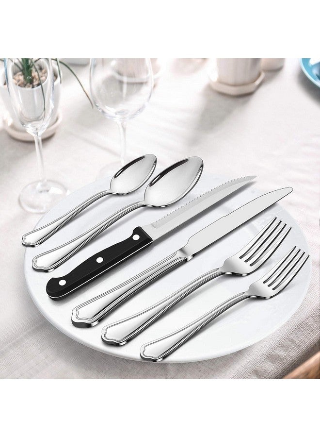LIANYU LIANYU 77-Piece Silverware Flatware Set for 12, Plus Steak Knives and Serving Utensils, Stainless Steel Flatware Cutlery Set, Eating Utensils Tableware with Scalloped Edge, Dishwasher Safe  - Image 3