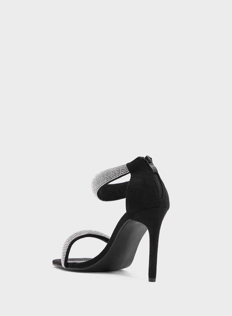 Anne Michelle Stiletto Heel Sandal With Embellished Strap