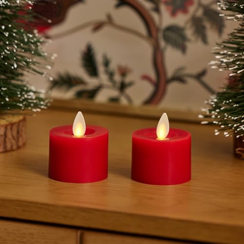 Luminara 2Pack Moving Flame LED Flameless Tealight 2 x 2 Battery Operated Plastic LED Flameless Tea Light Holiday Red - Image 3