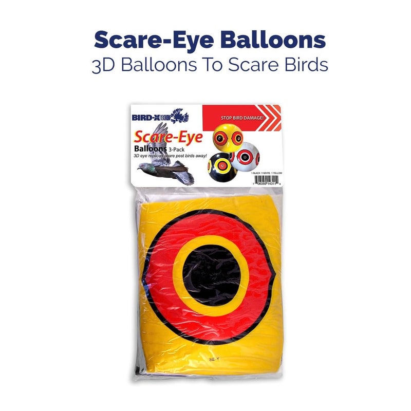 Bird-X Scare-Eye Balloons, Predator 3D Eye Balloons with Glaring, Bright Colors, Cover up to 6,000 sq. ft. Area, Pack of 3, Yellow, White, and Black - Image 2