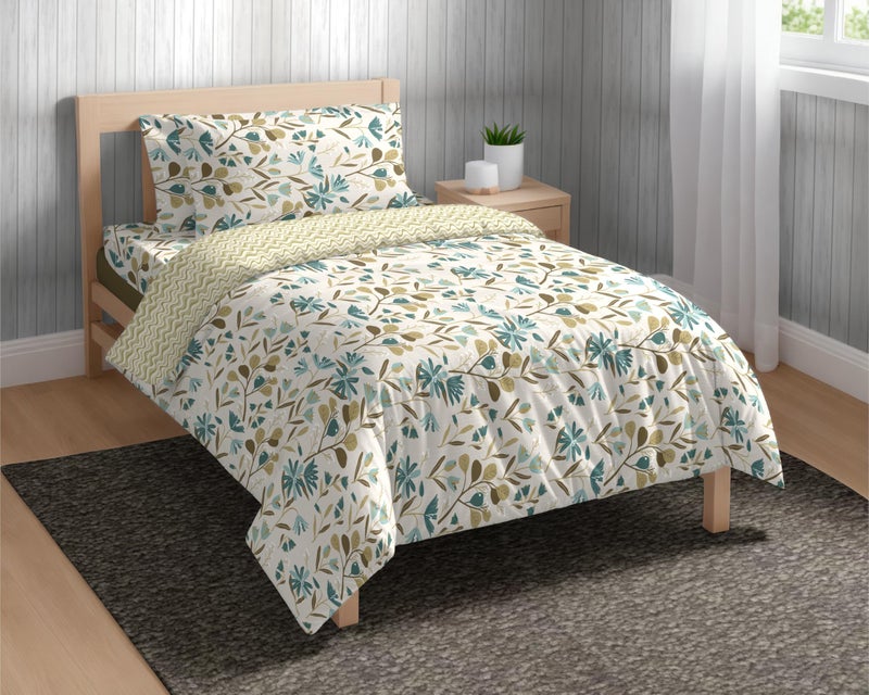 THE HAPPY POD Cotton Single Bedsheet Set | All-Season Bedsheet (144 TC) - 1.52m x 2.28m (60in x 90in) | 1 Pillow Cover- 46 cm x 69 cm - Soft, Cozy & Durable | Floral - Teal | 100% Combed Cotton - Image 5