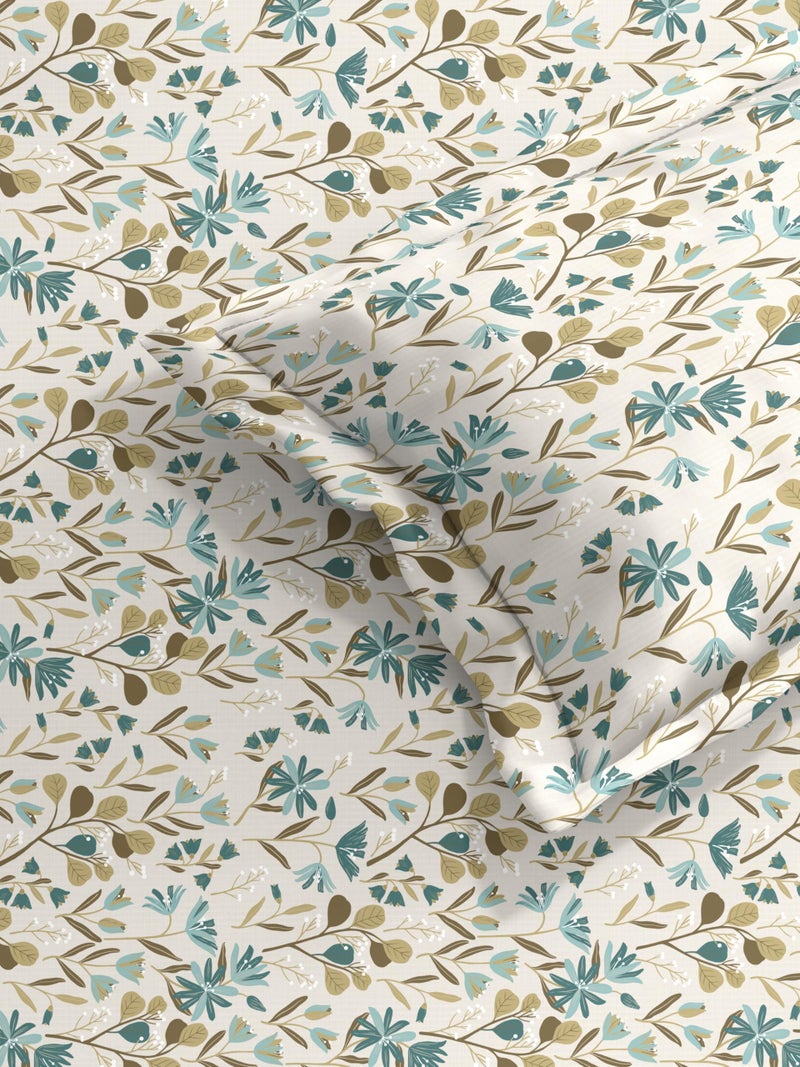 THE HAPPY POD Cotton Single Bedsheet Set | All-Season Bedsheet (144 TC) - 1.52m x 2.28m (60in x 90in) | 1 Pillow Cover- 46 cm x 69 cm - Soft, Cozy & Durable | Floral - Teal | 100% Combed Cotton - Image 4