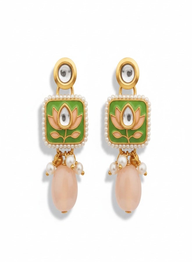 SANJOYA BY EVERSTYLISH Mridulpadma Gentle Lotus Delicate Kundan Earrings With Floral Motifs, Beads And Pearls Lightweight Jewelry For Women | Party, Festive, Wedding & Gifting - Image 1
