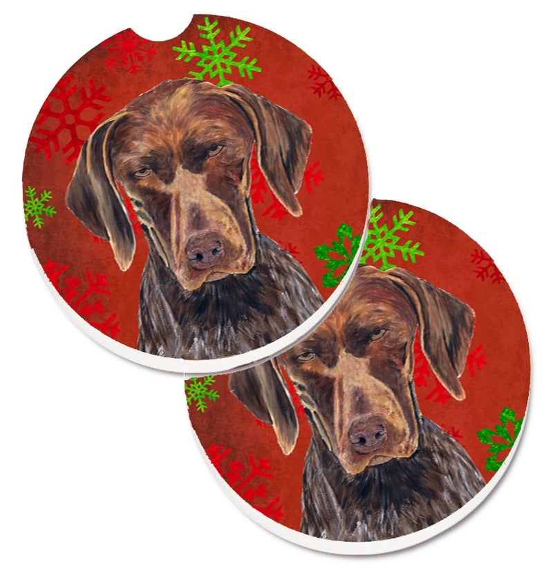 Caroline's Treasures SC9435CARC German Shorthaired Pointer Red Snowflakes Holiday Christmas Set of 2 Cup Holder Car Coasters Absorbent Sandstone Coasters for Car Cup Holders Gifts for Men or Women  L