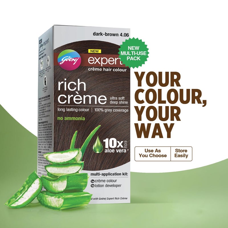 Godrej Expert Godrej Expert Rich Crme Hair Colour for Women Men DARK BROWN Shade 406 50ml 50g No Ammonia 10x Aloe Vera 100 Grey Coverage - Image 2