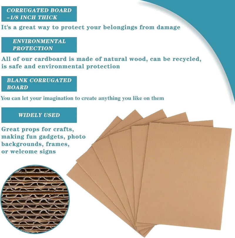 50 Pack Corrugated Cardboard Sheets for Art Projects, DIY Crafts Supplies - Flat Inserts, Squares, Separators (Brown, 11 x 8.7 Inch)