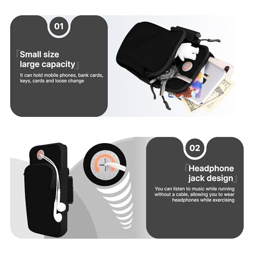 Avkoohum Running Armband, Adjustable Sports Band for Jogging, iPhone Workout Armband, Cell Pouch for Exercise Men Women (Black) - Image 3