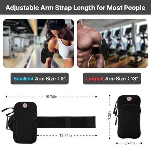 Avkoohum Running Armband, Adjustable Sports Band for Jogging, iPhone Workout Armband, Cell Pouch for Exercise Men Women (Black) - Image 2