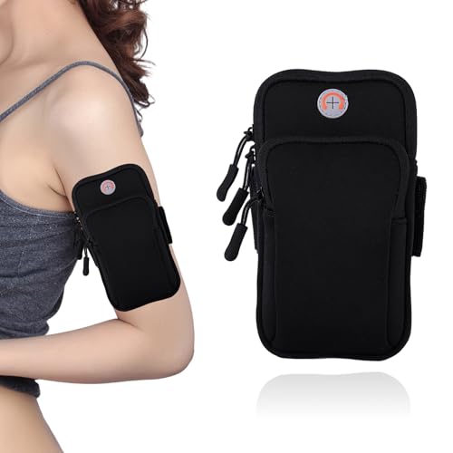 Avkoohum Running Armband, Adjustable Sports Band for Jogging, iPhone Workout Armband, Cell Pouch for Exercise Men Women (Black) - Image 1