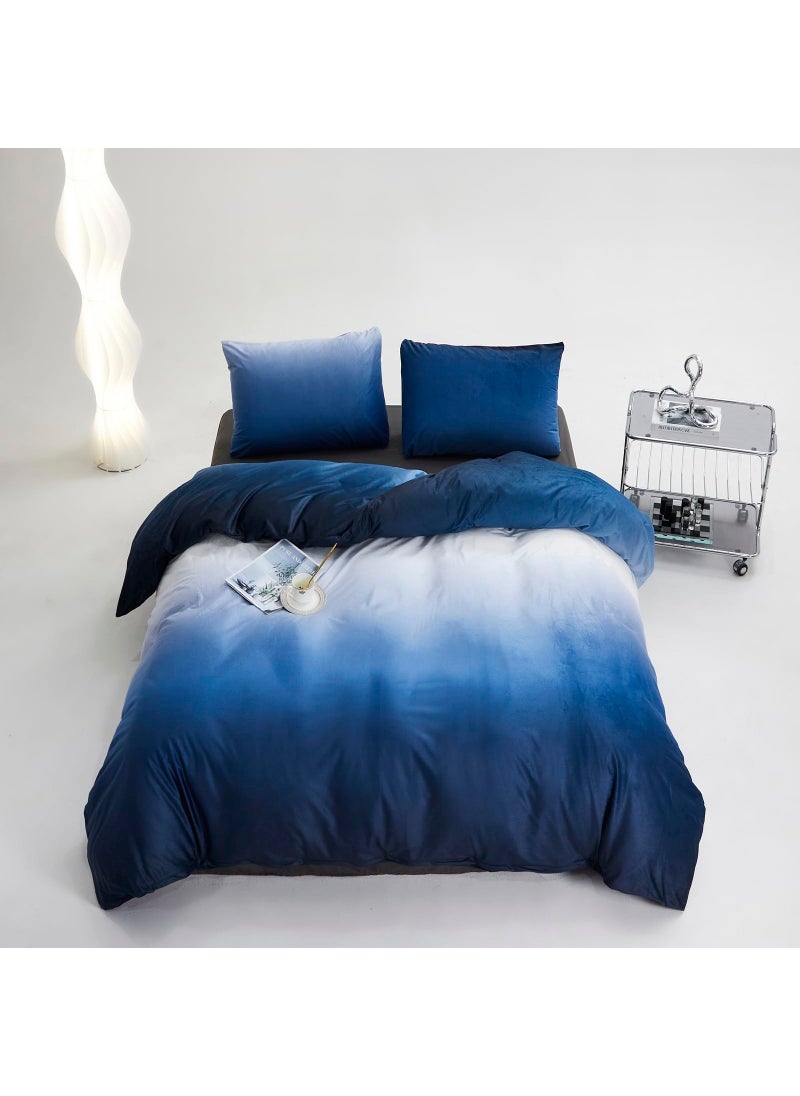 Luxlovery Luxlovery Blue Gradient Velvet Comforter Queen Fluffy Plush Flannel Bedding Set Queen Size Men Women Army Blue White Sherpa Micromink Blanket Quilts Warm Winter Warm Abstract Comforter Set  - Image 2
