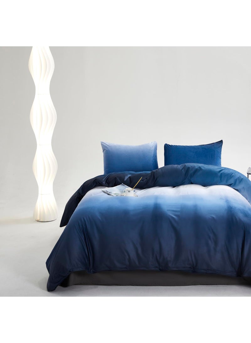 Luxlovery Luxlovery Blue Gradient Velvet Comforter Queen Fluffy Plush Flannel Bedding Set Queen Size Men Women Army Blue White Sherpa Micromink Blanket Quilts Warm Winter Warm Abstract Comforter Set  - Image 3