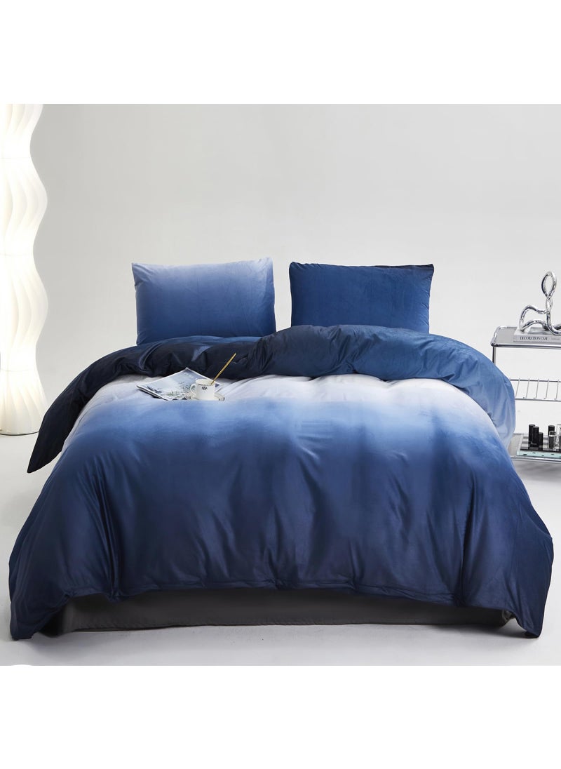 Luxlovery Luxlovery Blue Gradient Velvet Comforter Queen Fluffy Plush Flannel Bedding Set Queen Size Men Women Army Blue White Sherpa Micromink Blanket Quilts Warm Winter Warm Abstract Comforter Set  - Image 1