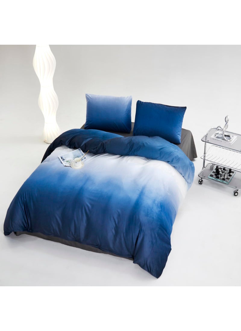 Luxlovery Luxlovery Blue Gradient Velvet Comforter Queen Fluffy Plush Flannel Bedding Set Queen Size Men Women Army Blue White Sherpa Micromink Blanket Quilts Warm Winter Warm Abstract Comforter Set  - Image 5
