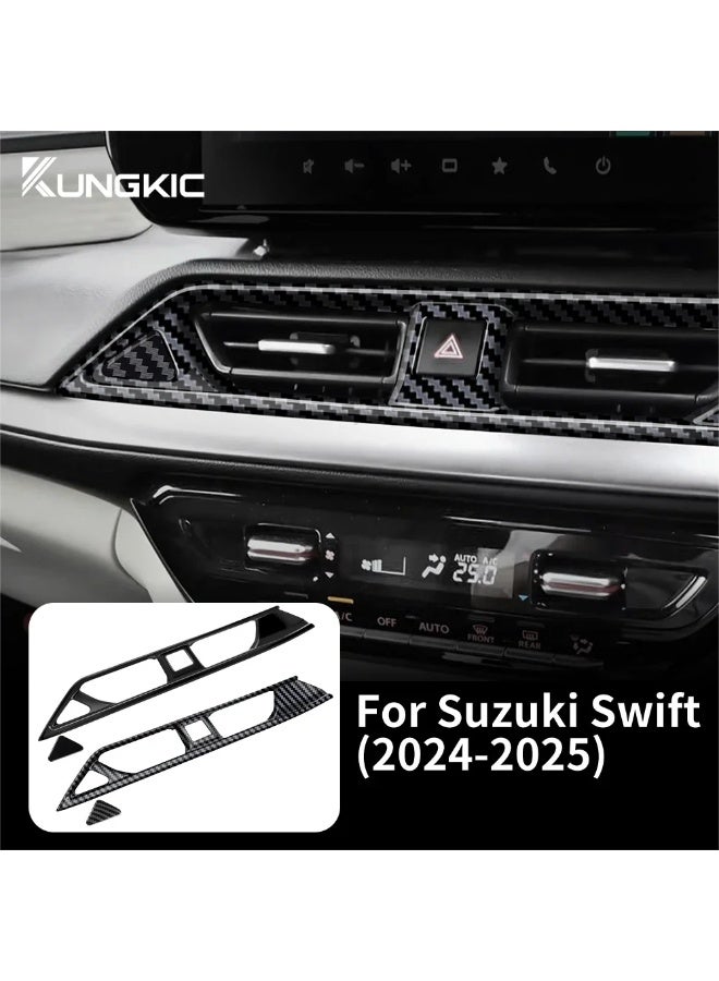 KUNGKIC Black ABS Carbon Fiber Style Cover For Suzuki SWIFT 2024 20 Car Air Outlet Central Control Dashboard Frame Interior Accessories - Image 3