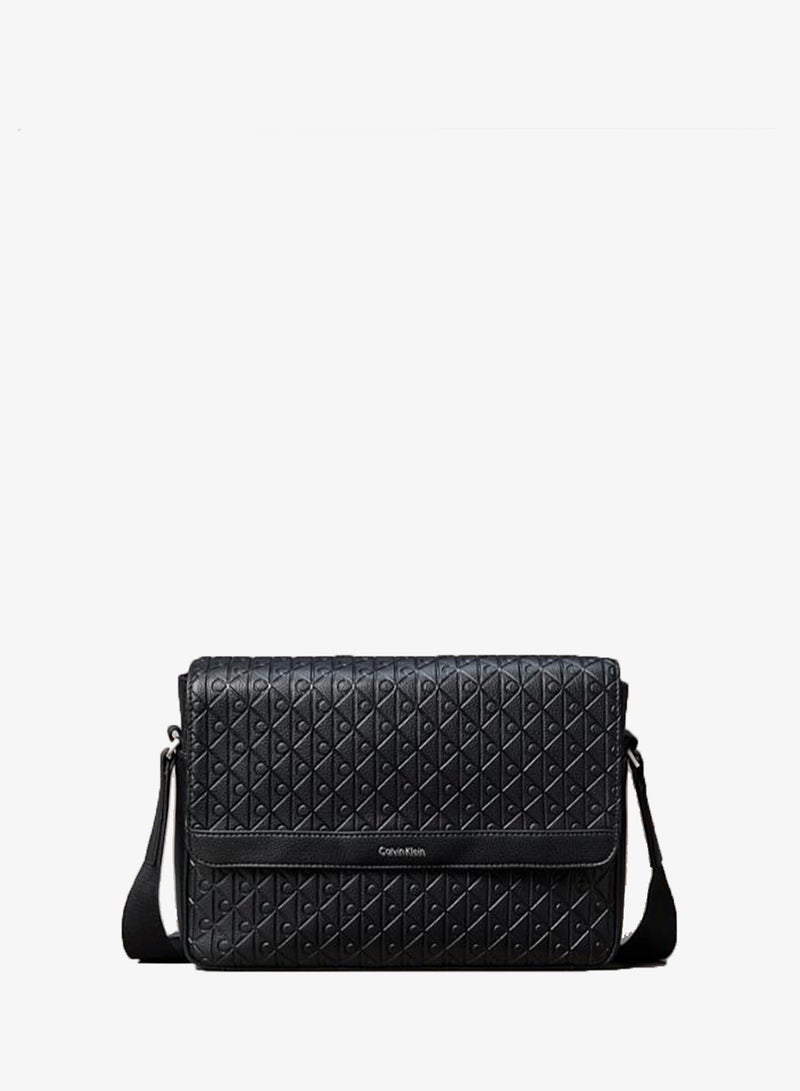 CALVIN KLEIN Embossed Emblem Logo Flap Messenger Bag - Image 1
