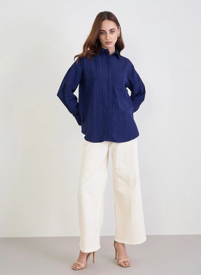 Styli Styli Textured Oversized Shirt with Button Cuff Sleeve