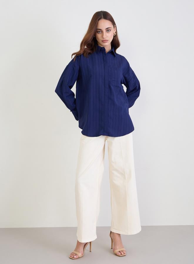 Styli Textured Oversized Shirt with Button Cuff Sleeve - Image 2