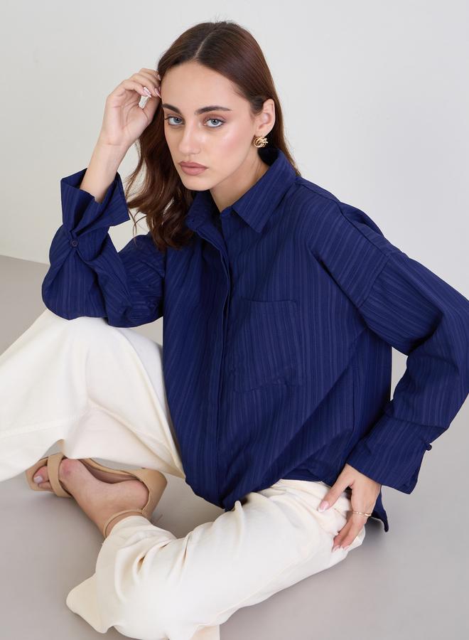 Styli Textured Oversized Shirt with Button Cuff Sleeve - Image 3