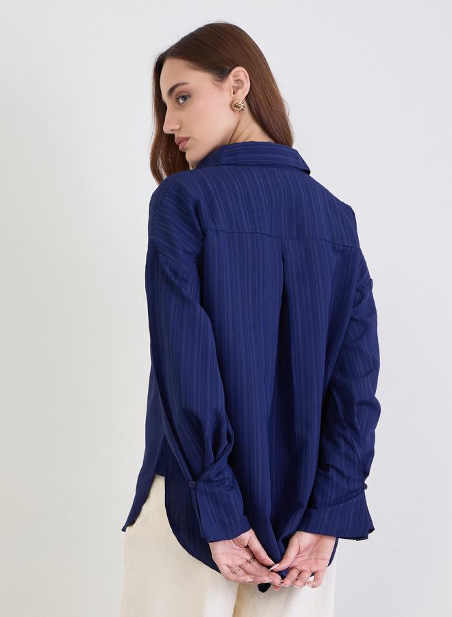 Styli Textured Oversized Shirt with Button Cuff Sleeve - Image 5