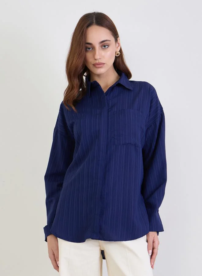 Styli Styli Textured Oversized Shirt with Button Cuff Sleeve