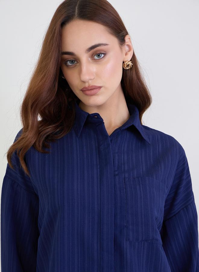 Styli Textured Oversized Shirt with Button Cuff Sleeve - Image 4