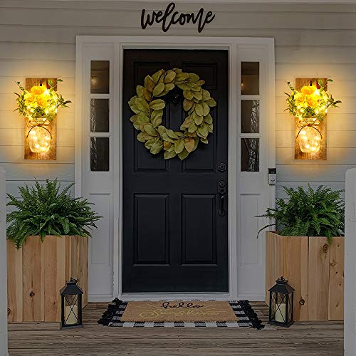Homecor Wall Decor Mason Jar Sconces - Rustic Farmhouse Home Decor with Remote Control Wall Lights and Yellow Rose for Bedroom Wall Decor Living Room Kitchen Decorations Set of Two - Image 3