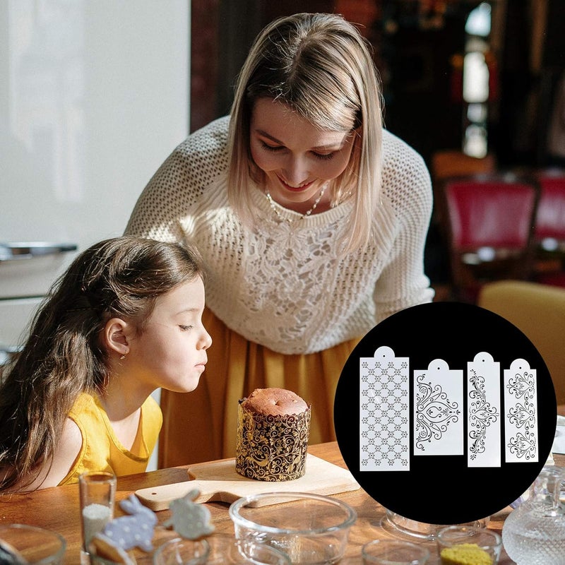 FVVMEED 4 Pieces Spray Flowers Cake Stencil Decorating Template Powdered Sugar Sieve Molds Set Wedding Cake Decorative Flower Edge Molding Baking Tool,Cake Lace Decoration Stencils Plastic Molds - Image 5