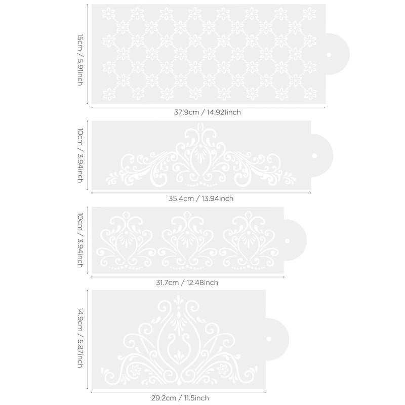 FVVMEED 4 Pieces Spray Flowers Cake Stencil Decorating Template Powdered Sugar Sieve Molds Set Wedding Cake Decorative Flower Edge Molding Baking Tool,Cake Lace Decoration Stencils Plastic Molds - Image 3