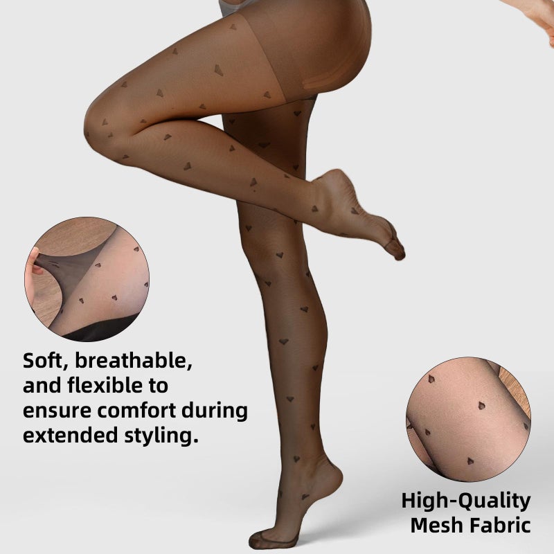 Gullora Heart Tights for Women â€“ Black Sheer High-Waist Heart Stockings with Stylish Designs for Daily Wear, Parties & Special Occasions - Image 5