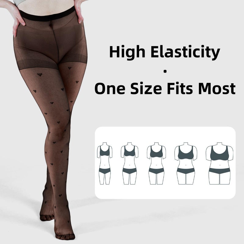 Gullora Heart Tights for Women â€“ Black Sheer High-Waist Heart Stockings with Stylish Designs for Daily Wear, Parties & Special Occasions - Image 4