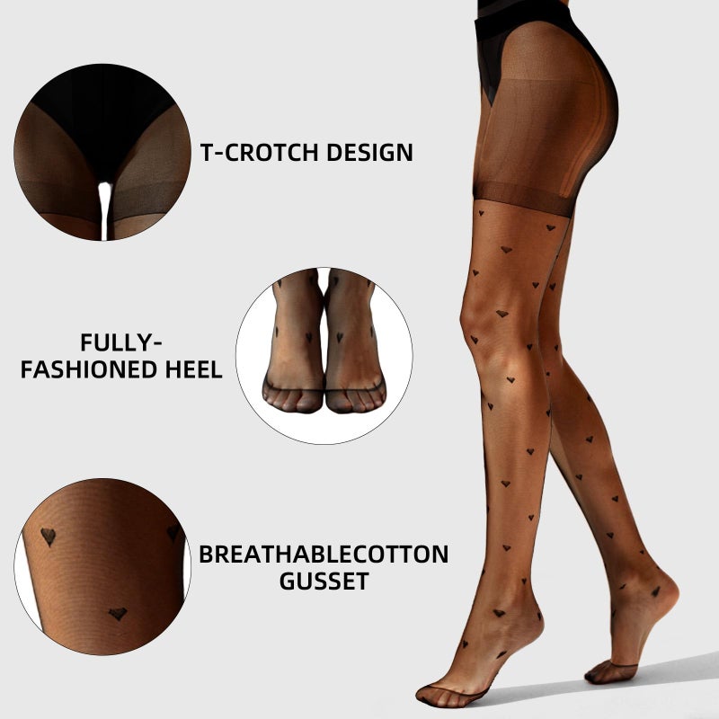 Gullora Heart Tights for Women â€“ Black Sheer High-Waist Heart Stockings with Stylish Designs for Daily Wear, Parties & Special Occasions - Image 2