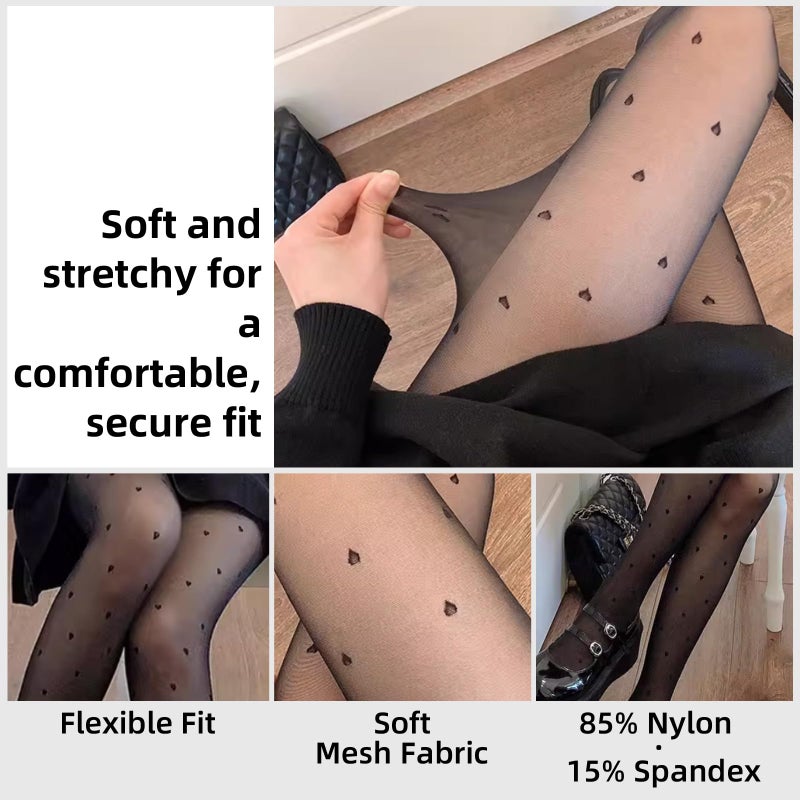 Gullora Heart Tights for Women â€“ Black Sheer High-Waist Heart Stockings with Stylish Designs for Daily Wear, Parties & Special Occasions - Image 3