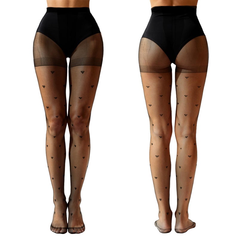 Gullora Heart Tights for Women â€“ Black Sheer High-Waist Heart Stockings with Stylish Designs for Daily Wear, Parties & Special Occasions - Image 1