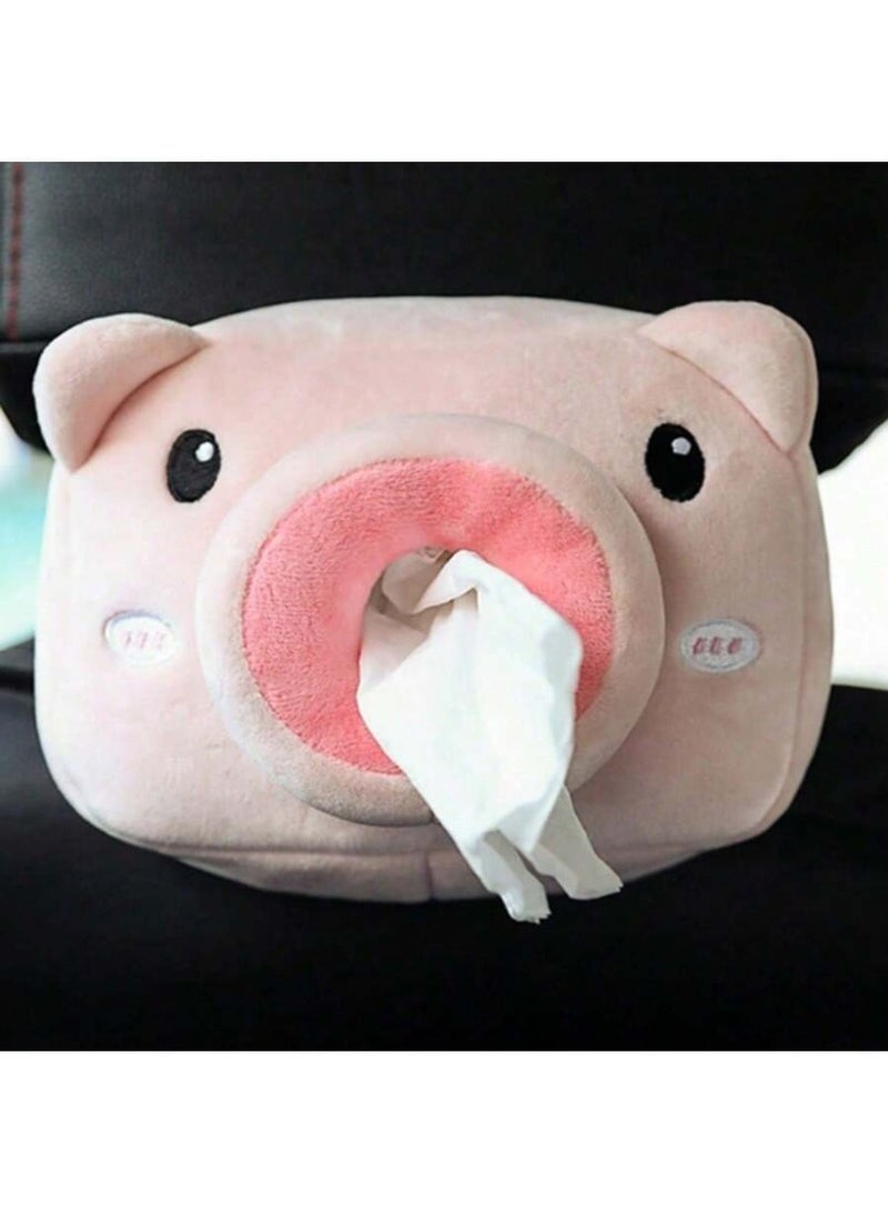 Cute Pig Plush Tissue Box Cover – Soft Cartoon Pig Tissue Holder – Car Seat Back Hanging Napkin Organizer – Adorable Decorative Interior Accessory - Image 1