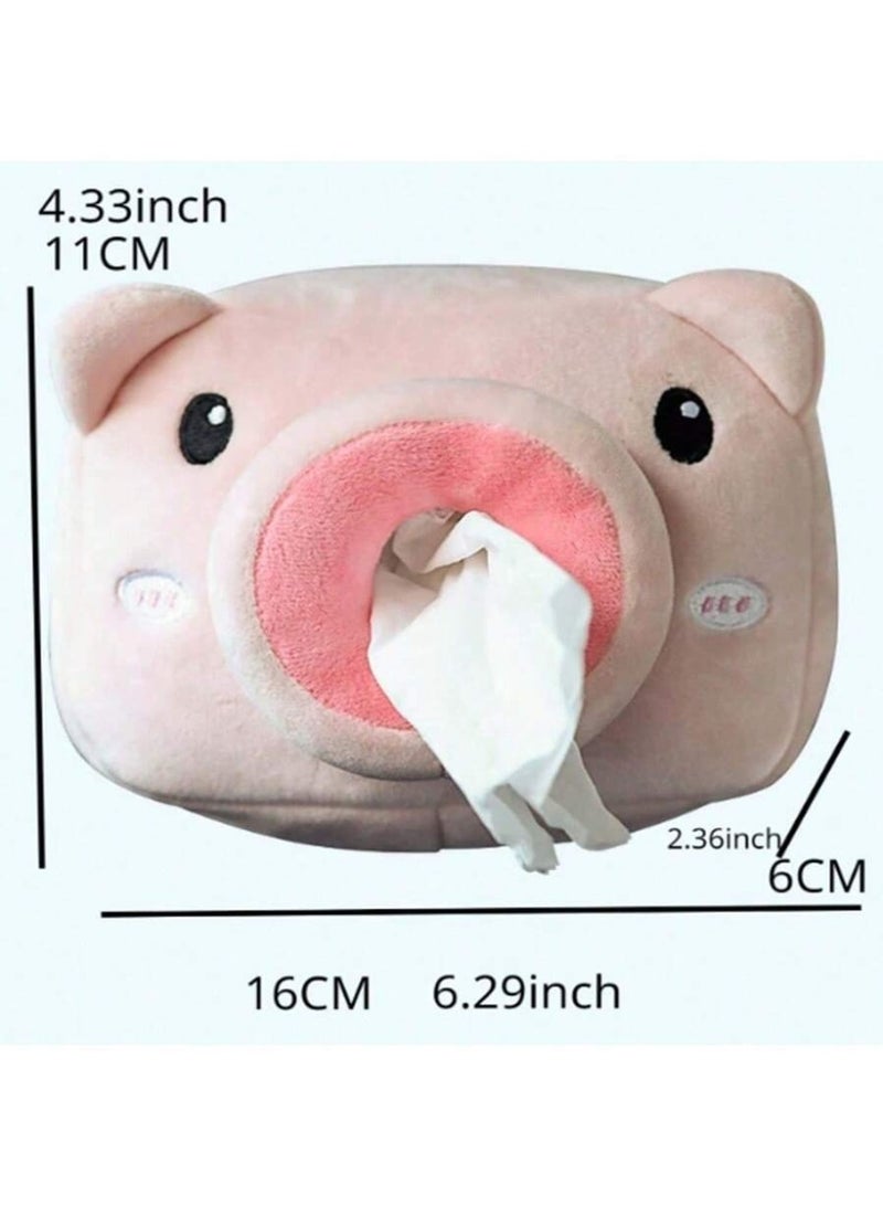 Cute Pig Plush Tissue Box Cover – Soft Cartoon Pig Tissue Holder – Car Seat Back Hanging Napkin Organizer – Adorable Decorative Interior Accessory - Image 2