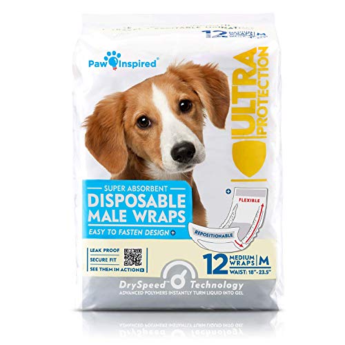 Paw Inspired Disposable Male Dog Wraps, Belly Band for Dogs | Disposable Dog Diapers | Belly Bands for Male Dogs (12 Count, Medium) - Image 1