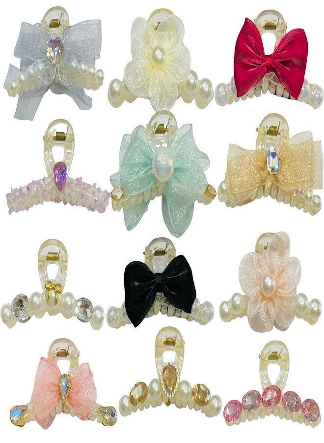 Luxelocks Pack of 6 pcs different pieces Decorative Pearl Hair Claws, Elegant Bow and Flower Design, Multi-Color Crystal Embellished, Premium Hair Accessories for Women - Image 3