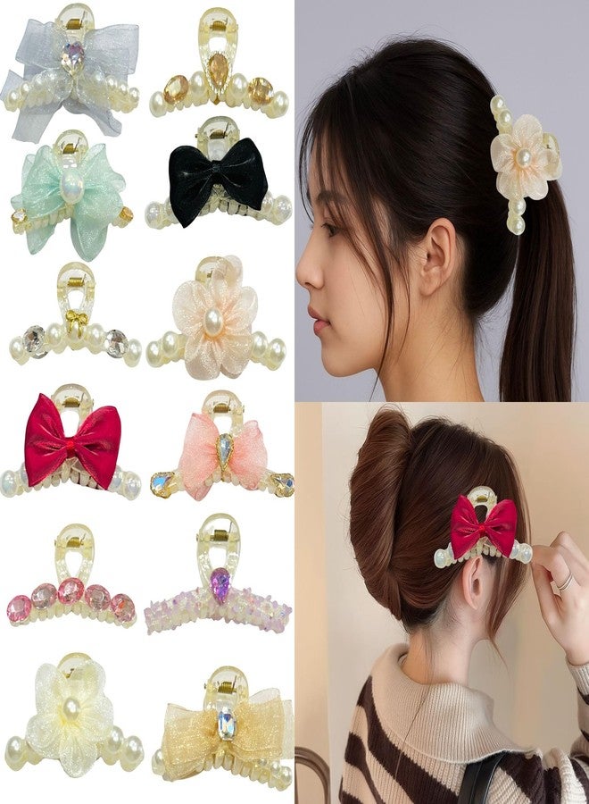 Luxelocks Pack of 6 pcs different pieces Decorative Pearl Hair Claws, Elegant Bow and Flower Design, Multi-Color Crystal Embellished, Premium Hair Accessories for Women - Image 1