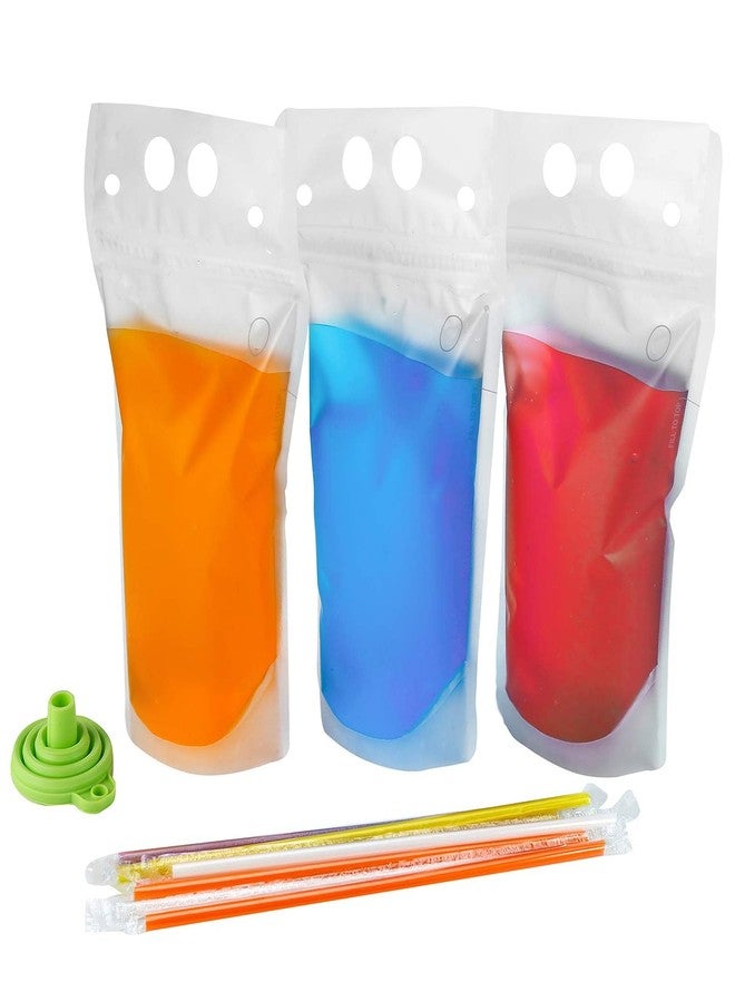 C CRYSTAL LEMON 100PCS Drink Pouches with Side Straw Port, Resealable Leak-Resistant Beverage Bags with Straws & Funnel, 17oz Bulk Party Drink Containers for Cocktails, Juice & Slushies - Image 1