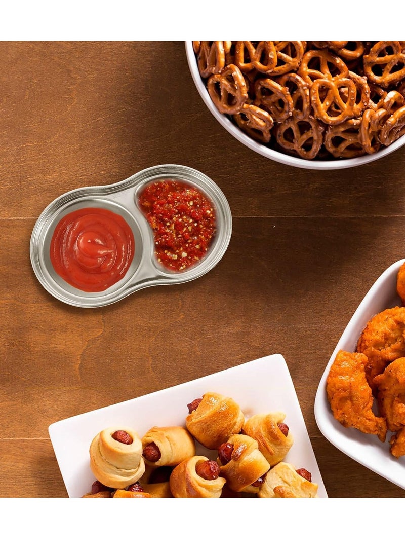 أطباق المقبلات من الفولاذ المقاوم للصدأ وعاء تتبيل معدني وعاء غمس لأطباق جانبية 2 شبكات مقسمة طبق صلصة كوري طبق المقبلات وعاء وجبة خفيفة صحن أدوات المطبخ شواية كورية 4 قطع - Image 4