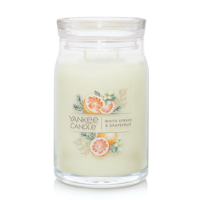 YANKEE CANDLE Yankee Candle White Spruce  Grapefruit Scented Signature 20oz Large Jar 2Wick Candle Over 60 Hours of Burn Time Yellow Christmas  Holiday