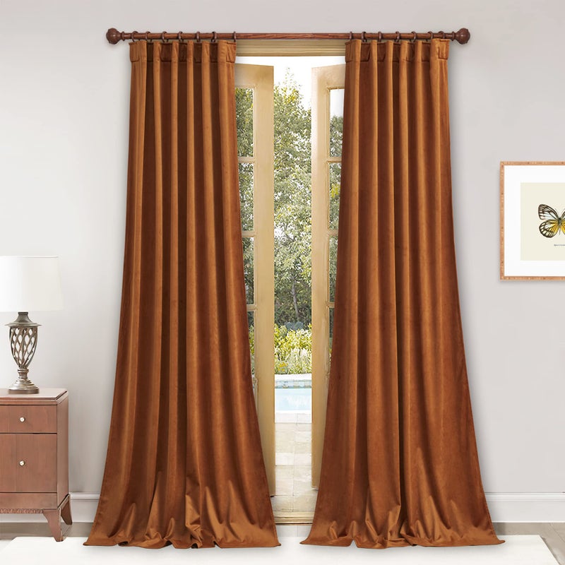 StangH Burnt Orange Velvet Curtains  Luxury Room Darkening Thermal Insulated Drapes 84 inches for BedroomSliding Door Back Tab Holiday Decoration W52 x L84 2 Panels