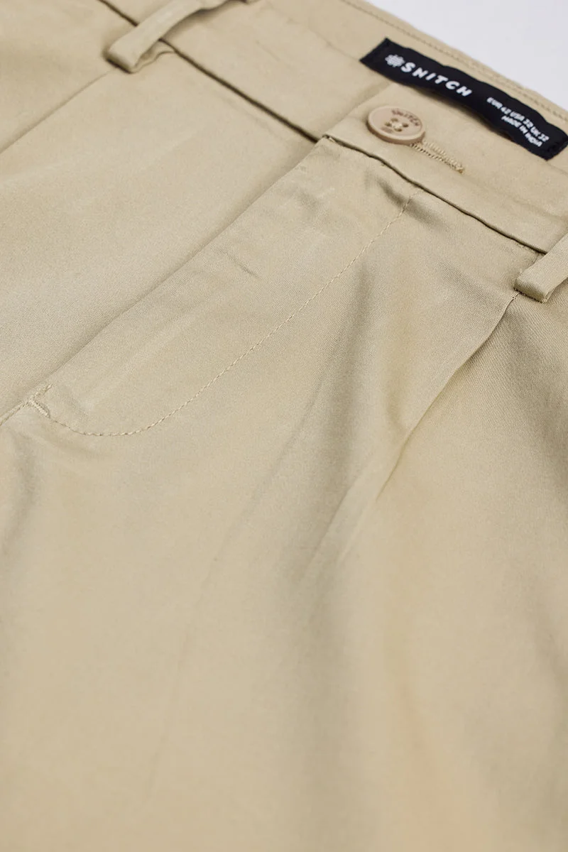 SNITCH Beige Slim Fit Pleated Trousers