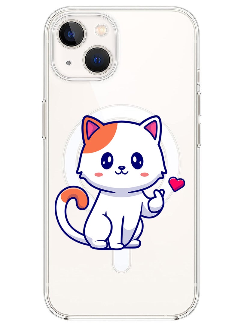 Theodor Magnetic Case for iPhone 14 Plus 6.7-inch Compatible with MagSafe Wireless Charging, Shockproof Phone Bumper Cover Cat love - Image 1