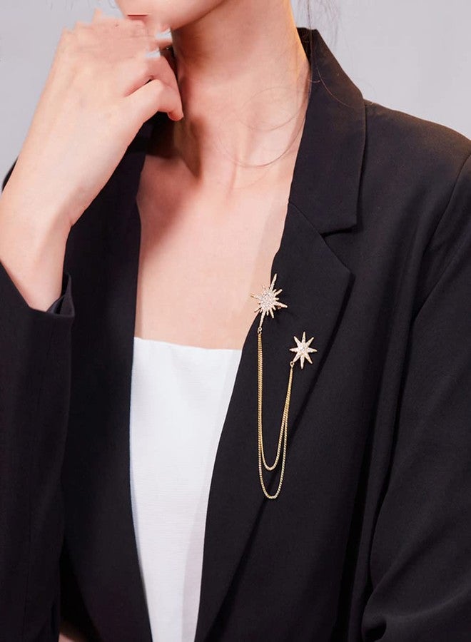 OIDIMS Rhinestone Star Brooch Pin for Women Men Fashion Dainty Crystal CZ Snowflake Tassel Exquisite Lapel Pins Dress Suit Bouquet Ceremony Accessories Jewelry Winter Holiday Wedding Party Ornament - Image 2