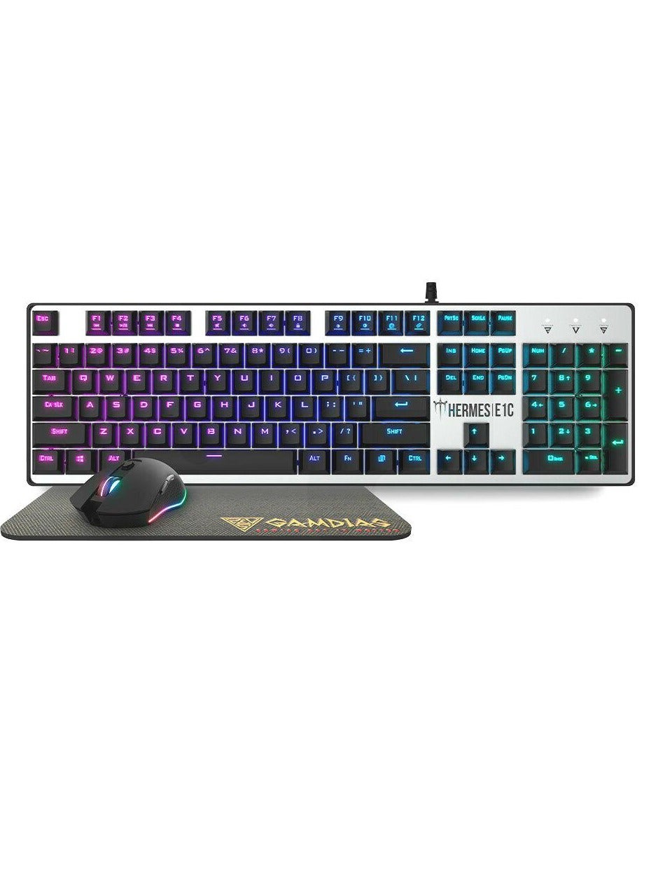 HERMES E1C 3-IN-1 Gaming COMBO ( Gaming Keyboard Multi-Colored Mechanical Keyboard – Gaming Mouse Lighting 3200 DPI – Non-Slip Gaming Mouse Mat 240 x 180 x 3 mm )