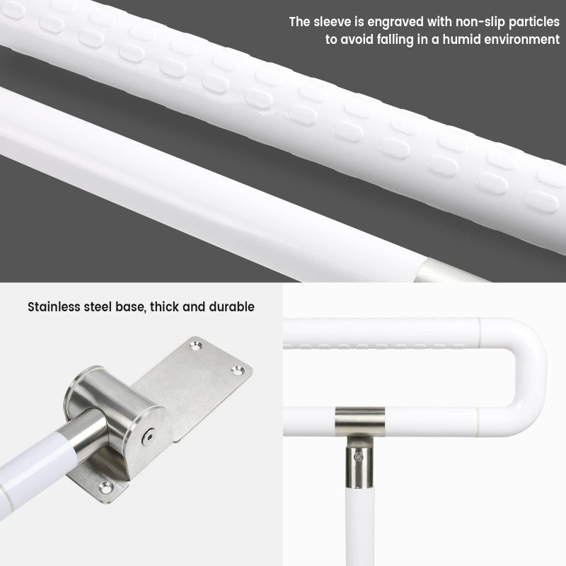 JELLYRATTBIT Handicap Grab Bars Rails, 29.5 Inch Foldable Toilet Bar Flip Up Arm Rails with Anti-Slip Grip Shower Assist Aid Safety for Elderly Pregnant Women Disabled Bar, White - Image 5