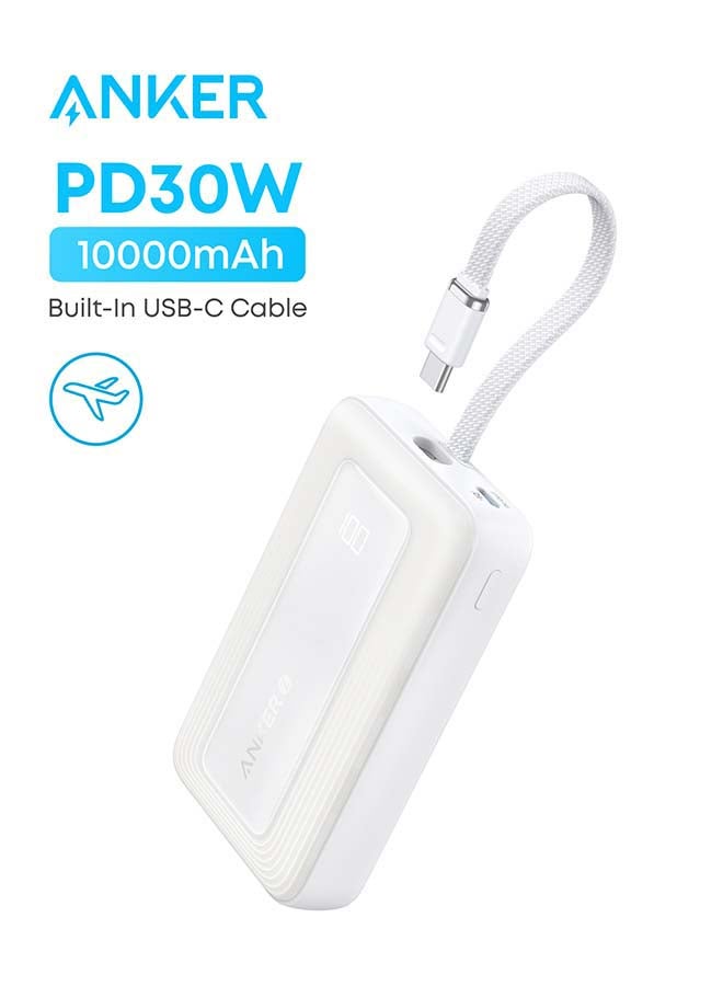 Anker Zolo Power Bank, 10,000mAh 30W High-Speed Portable Charger with Built-In USB-C Cable, Battery Pack For iPhone 17/17 Air/17 Pro/17 Pro Max/16 Series, Galaxy, and More (White, 10000mAh) - Image 1