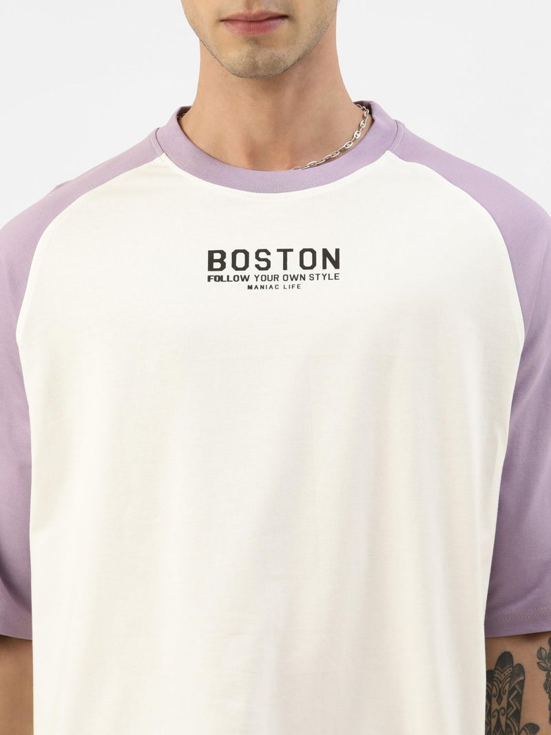 Maniac Mens T-Shirt || Casuals Printed Ragalan T-Shirt || Oversized T-Shirt for Men || Round Neck Half Sleeve || White and Purple Cotton Tshirt - Image 5